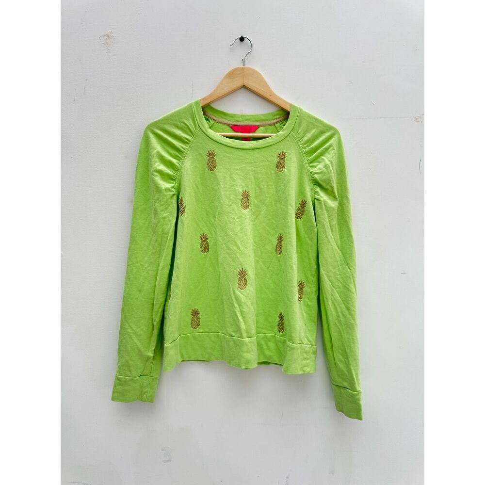 Lilly Pulitzer Green Gold Pineapple Sweatshirt Size S Metallic Embroidered